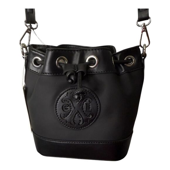 CXL by Christian Lacroix Black Paulina Nylon Drawstring Bucket Cross Body Purse - Picture 1 of 11